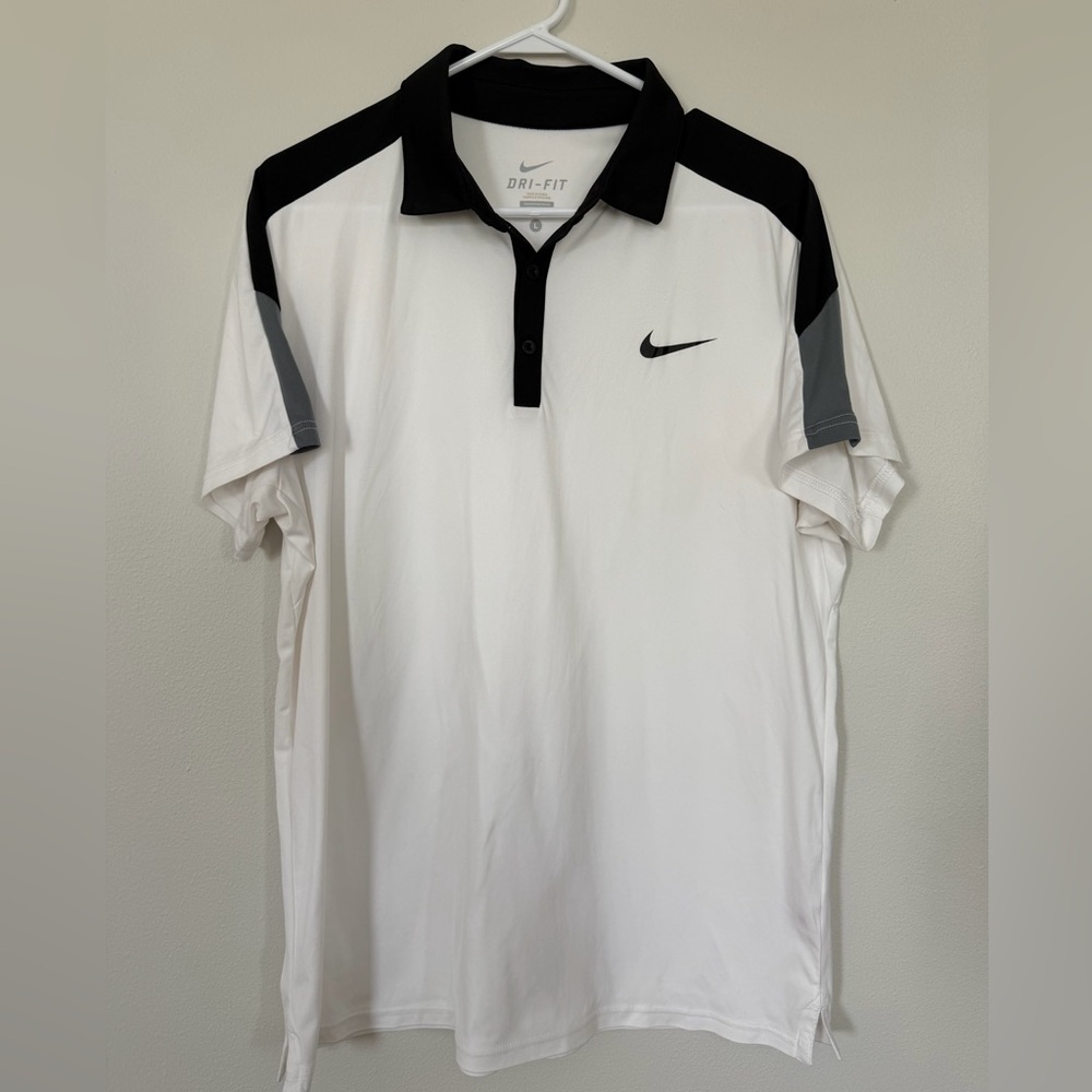 Nike Dri-fit mens golf polo black/ white/ size large
